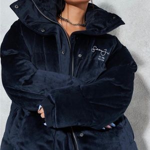 Missguided x Sean John Navy Velour PufferJacket
